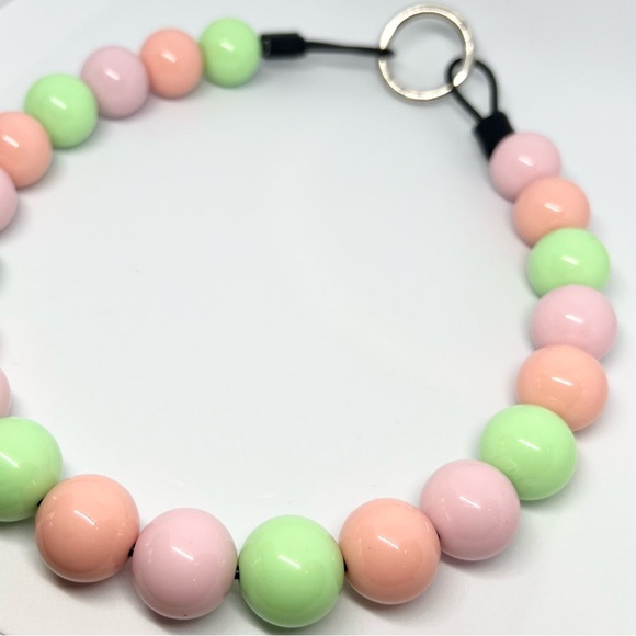 Watermelon Pink & Seafoam Green Beaded Dog Collar Necklace Size Medium - Picture 3 of 7